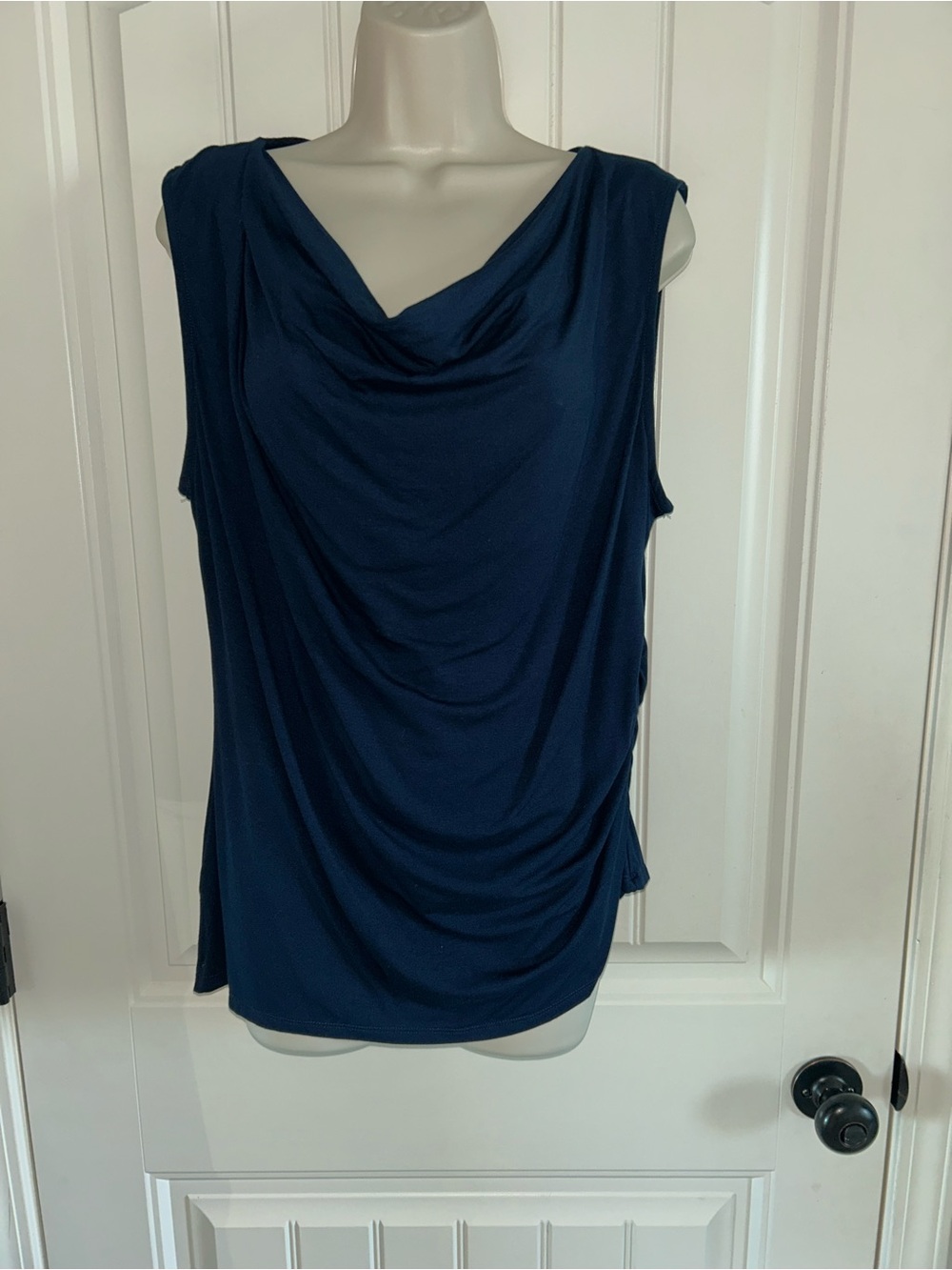 NEW nine britton Navy Draped Cowl Neck Sleeveless Top Sz L
